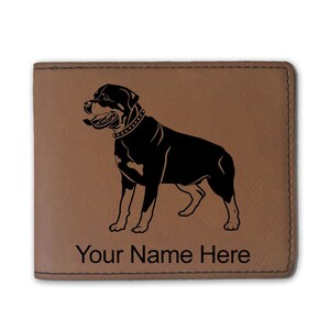 Cartera plegable de cuero sintético, perro Rottweiler, grabado personalizado incluido