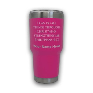 LaserGram 30oz Tumbler Mug, Bible Verse Philippians 4-13, Personalized Engraving Included