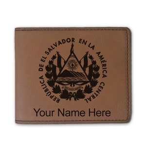 Cartera plegable de piel sintética, bandera de El Salvador, grabado personalizado incluido