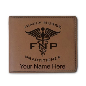 Cartera plegable de cuero sintético, enfermera practicante de familia FNP, grabado personalizado incluido