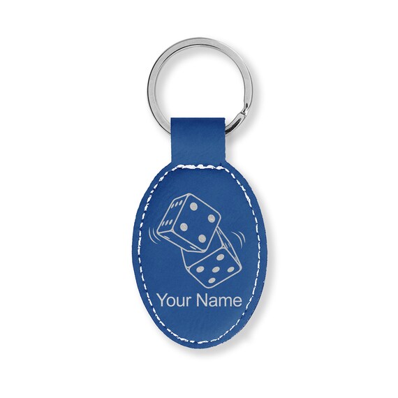 Faux Leather Oval Keychain, Pair of Dice, Personalized Engraving