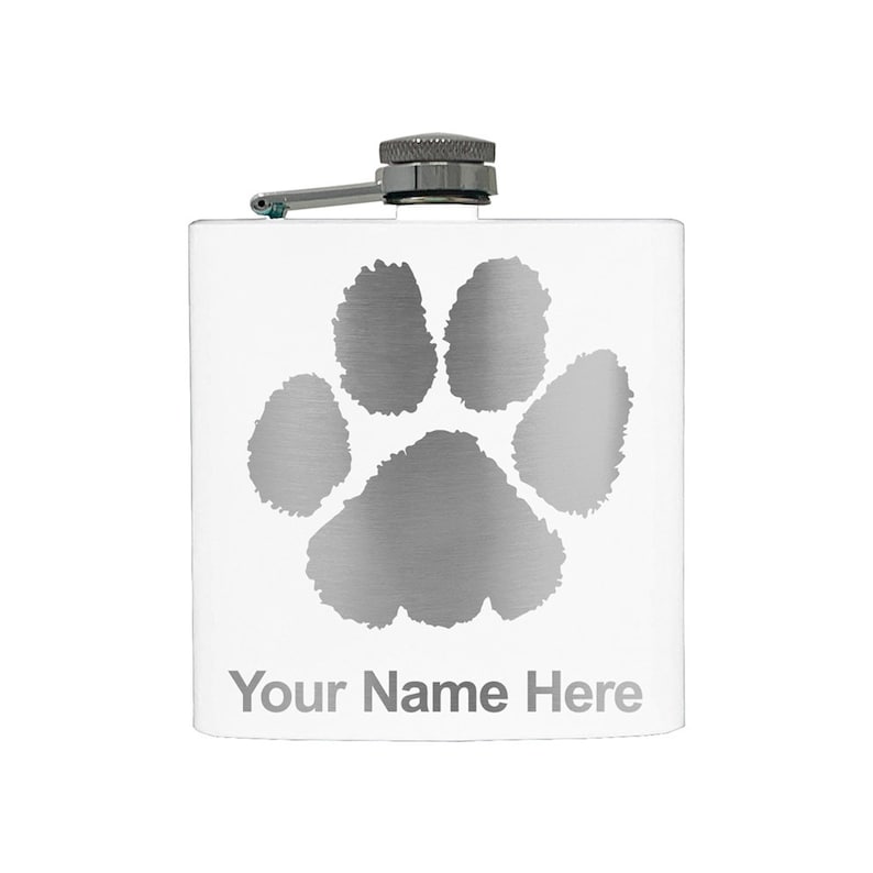 Personalized Engraving Included Paw Print Flask Stainless Steel