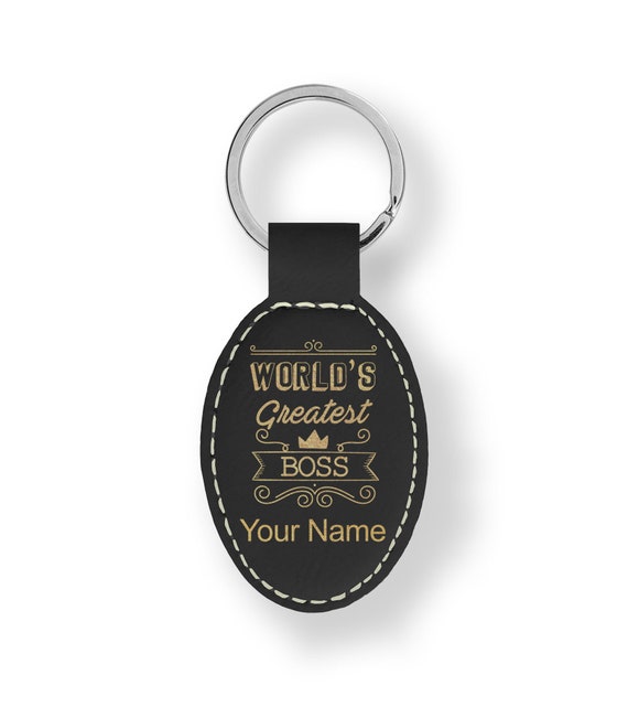 Faux Leather Oval Keychain, worlds Greatest Boss, Personalized Faux Leather Oval Keychain, worlds Greatest Boss, Personalized