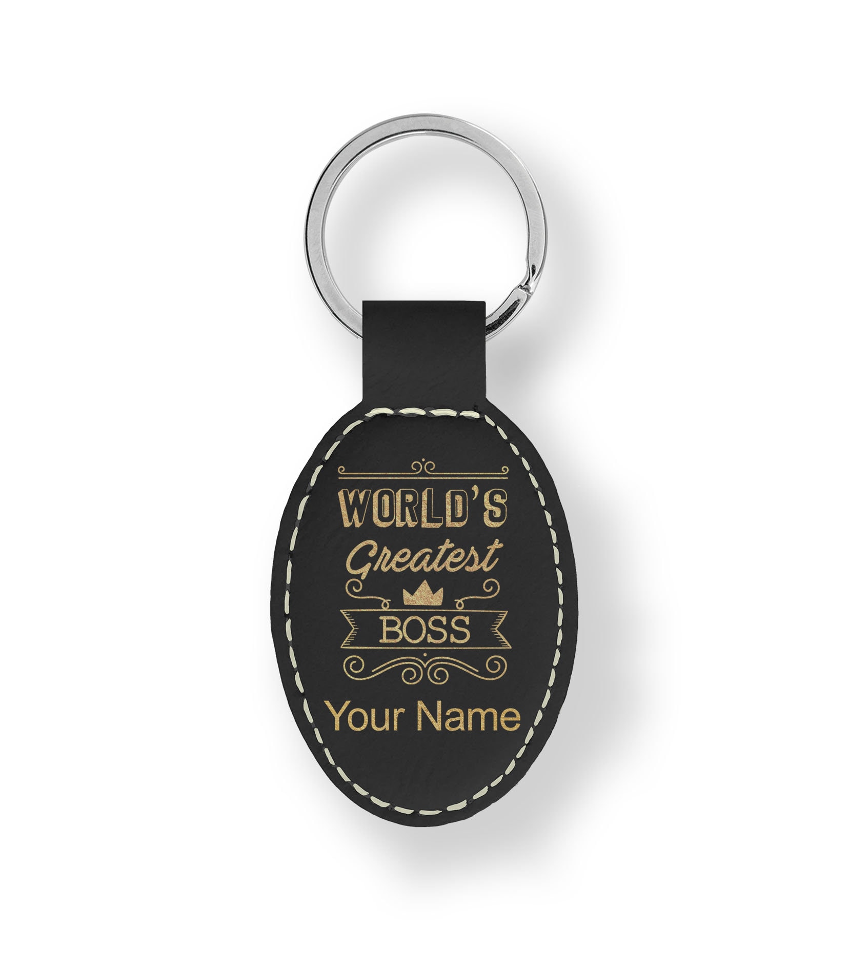 Faux Leather Oval Keychain, worlds Greatest Boss, Personalized