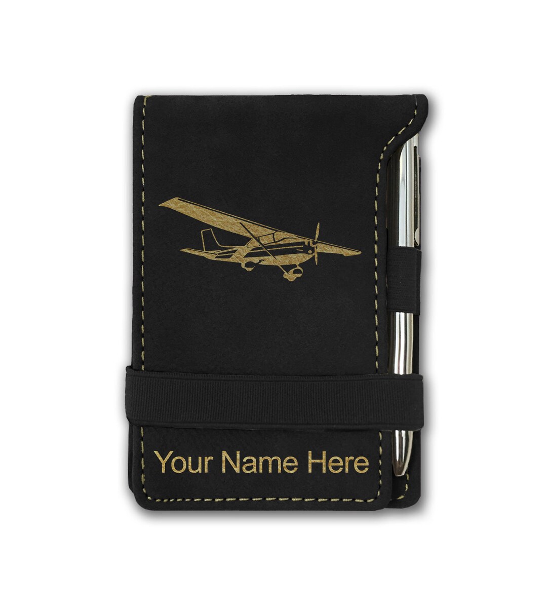 Faux Leather Mini Notepad, high Wing Airplane, Personalized Engraving ...