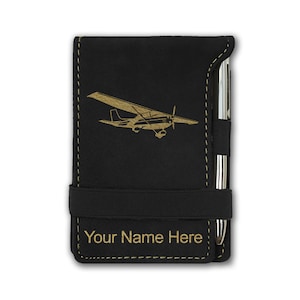 Faux Leather Mini Notepad, High Wing Airplane, Personalized Engraving Included