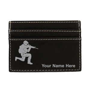 Faux Leather Money Clip Wallet, Military Soldier, Personalized Engraving Included