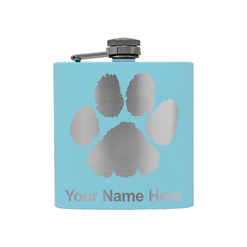 Personalized Engraving Included Paw Print Flask Stainless Steel
