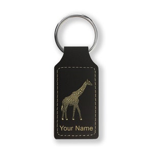 Faux Leather Rectangle Keychain, Giraffe, Personalized Engraving Included