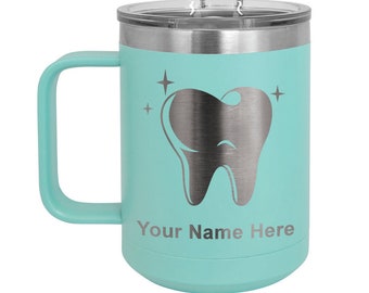 LaserGram 15oz Vacuum Insulated Coffee Mug, Tooth, Personalized Engraving Included