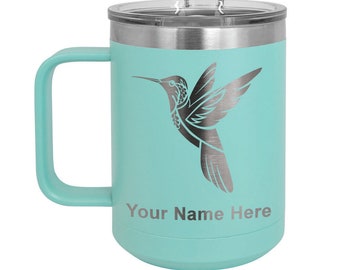 LaserGram 15oz Vacuum Insulated Coffee Mug, Hummingbird, Personalized Engraving Included