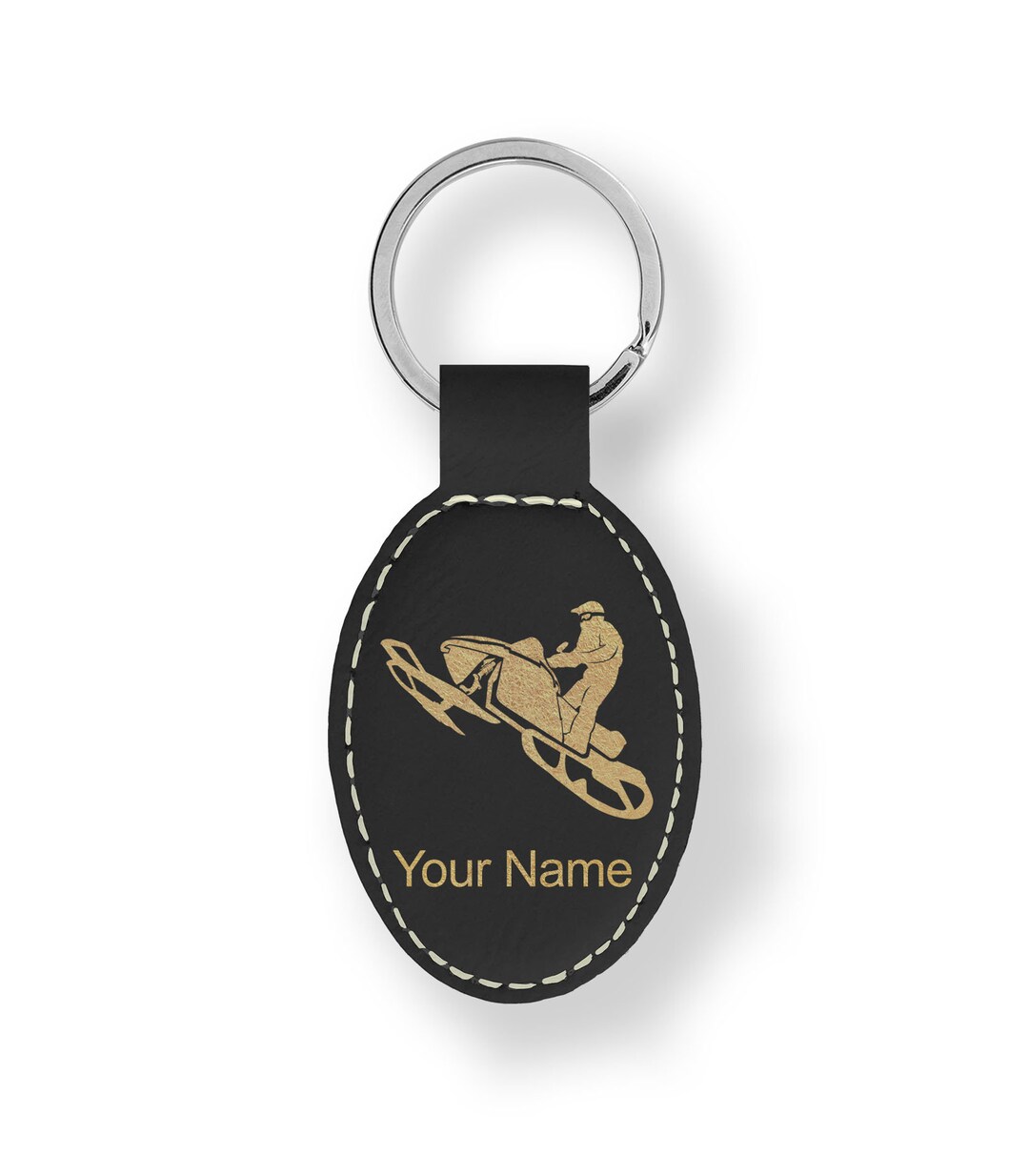 Faux Leather Oval Keychain,snowmobile, Personalized Engraving Included