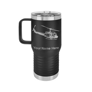 LaserGram 20oz Vacuum Insulated Coffee Mug With Handle, Military Helicopter 2, Personalized Engraving Included