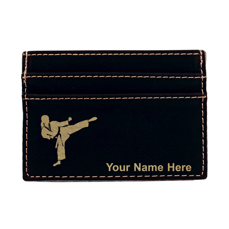 Faux Leather Money Clip Wallet Karate Woman Personalized Engraving Included