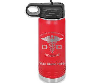 20oz Double Wall Flip Top Water Bottle with Straw, DO Doctor of Osteopathic Medicine, Personalized Engraving Included