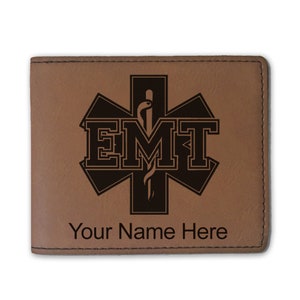Cartera plegable de cuero sintético, técnico médico de emergencia EMT, grabado personalizado incluido