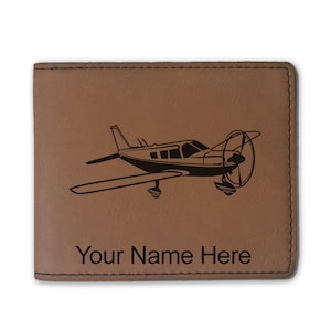 Cartera plegable de cuero sintético, avión de ala baja, grabado personalizado incluido