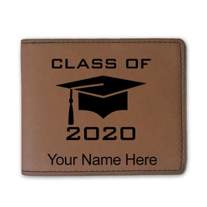 Cartera plegable de cuero sintético, clase de gorra graduada de 2020, 2021, 2022, 2023, 2024, grabado personalizado incluido