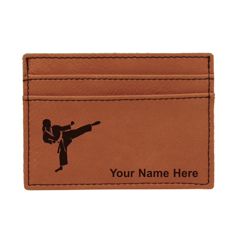 Faux Leather Money Clip Wallet Karate Woman Personalized Engraving Included