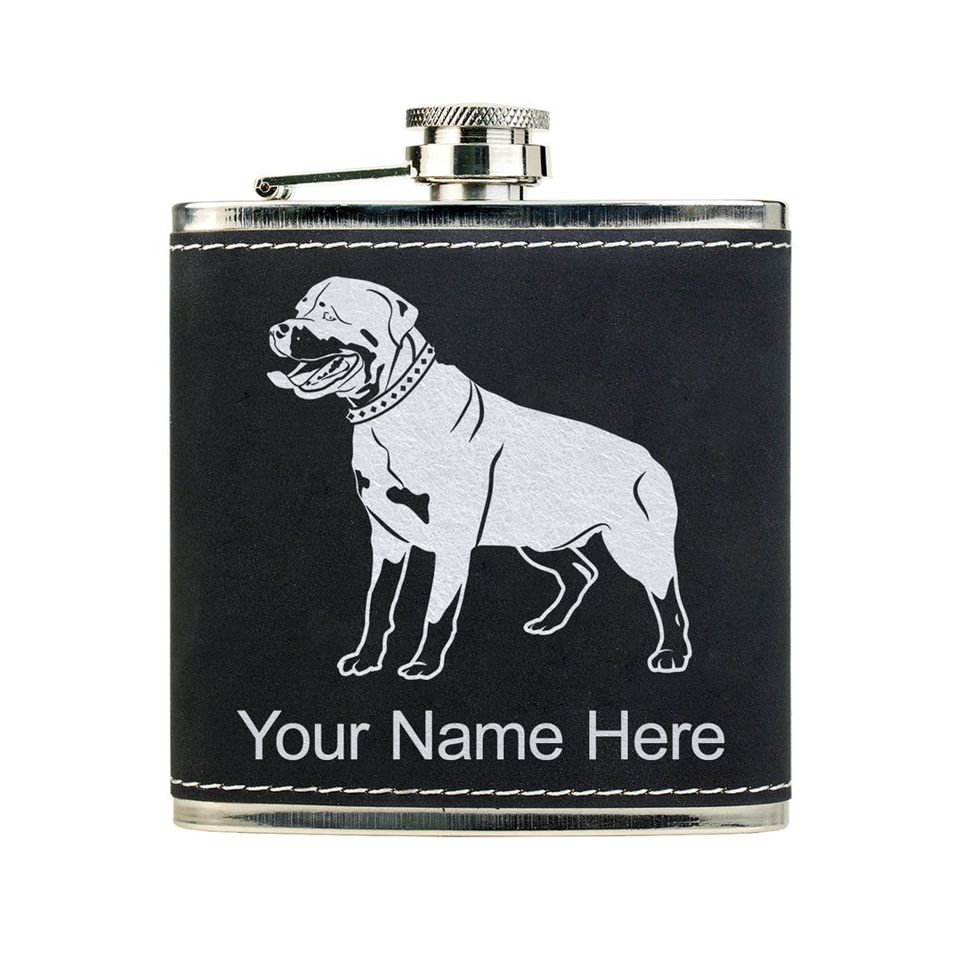 Faux Leather Flask, Rottweiler Dog, Personalized Engraving Included - Etsy
