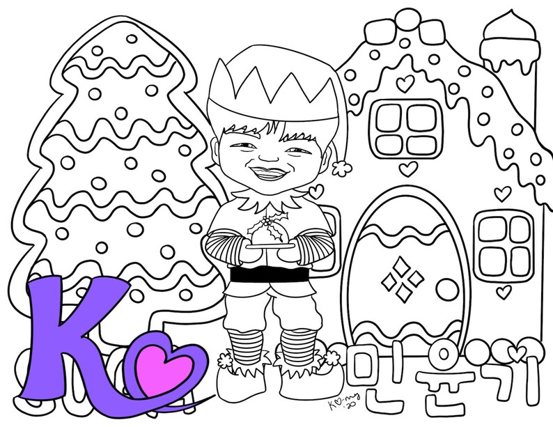 BTS Bangtan Christmas digital coloring pages | Etsy