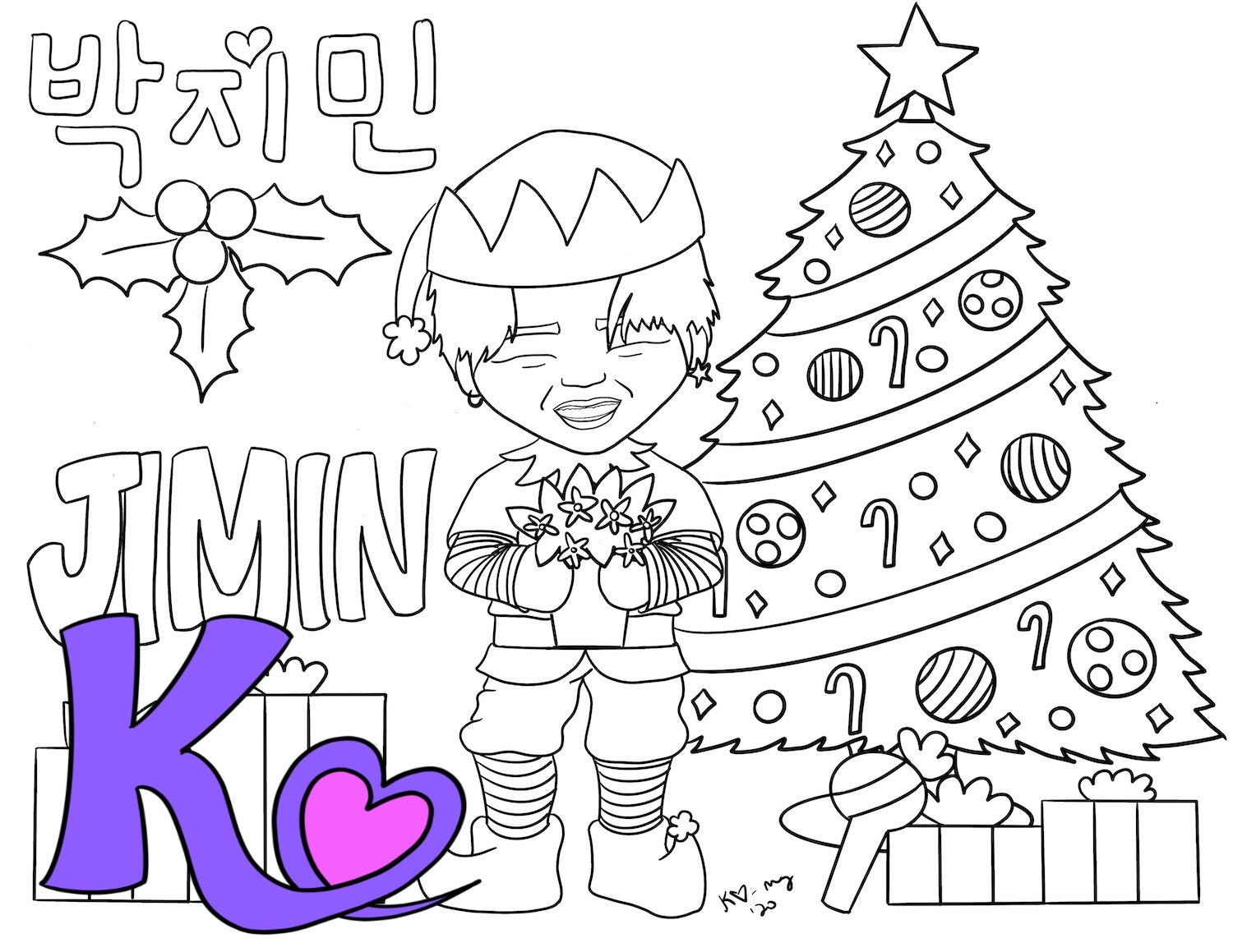 BTS Bangtan Christmas digital coloring pages | Etsy