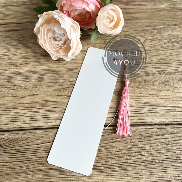 White Aluminium Bookmark with Side Tassel in Pink Digital Mocked Up Photo Jpeg PNG Files