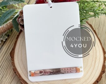 White Acrylic Money Holder, Bauble Disc Digital Mocked Up Photo, PDS Smart Mock Up