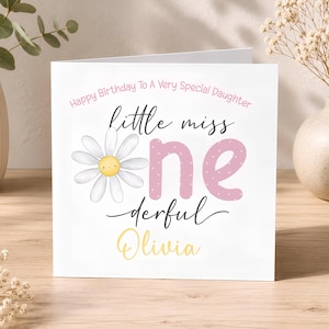 1st Birthday Girl Card Personalised Keepsake, Floral Daisy Illustration (6x6 Inches, 350gsm Cardstock, Includes Envelope)