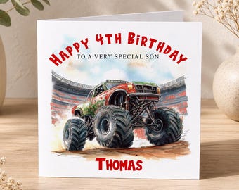 Personalized Monster Truck Birthday Card, Custom Name & Age