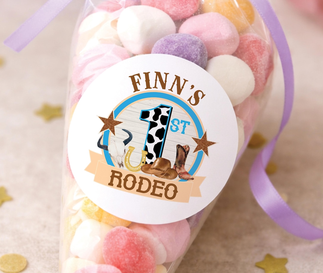 My First Rodeo Stickers | Personalised Cowboy 1st Birthday Labels ...