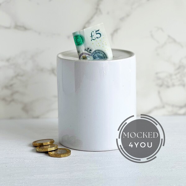White Ceramic Money Box Digital Mocked Up Photo, PSD Smart Layer