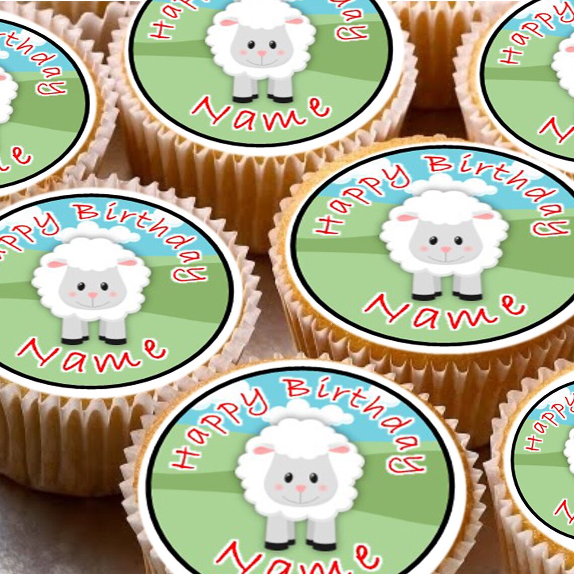 24 Personalised Farm Sheep Edible Icing Cake Topper Etsy