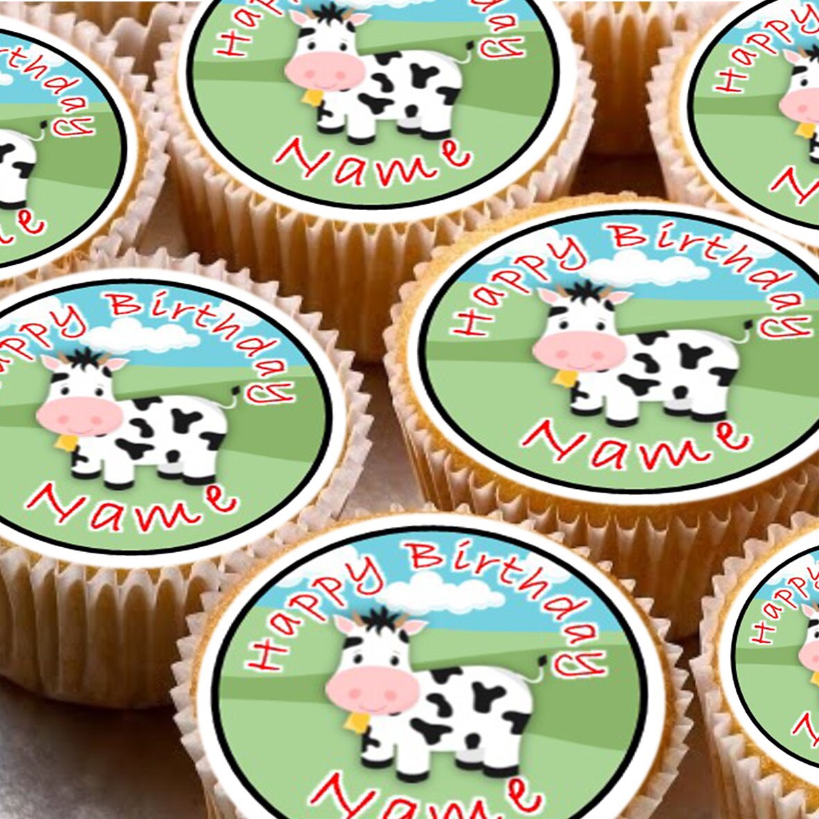 24 Personalized ND2 Farm Cow Edible Icing Cake Topper Etsy