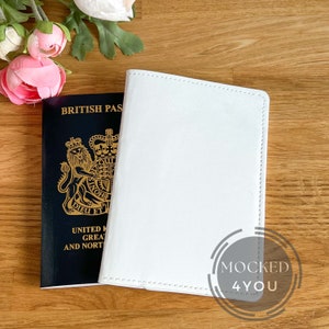 White Leather Passport Cover with UK passport Digital Mocked Up Photo, PSD Smart Layer