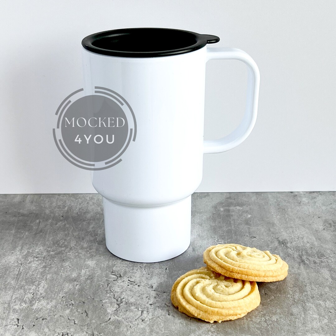 White Metal Sublimation Travel Mug Digital Mocked up Photo, 14oz
