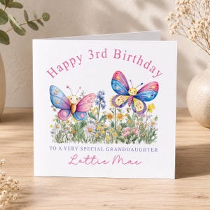 Butterfly Card Personalised Birthday: Elegant Floral Motif - Custom Name, Age, Relation, Luxury 350gsm Paper