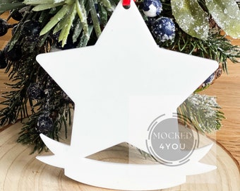 White Acrylic Star with banner Digital Mocked Up Photo