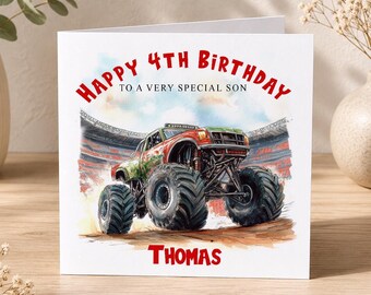 Personalized Monster Truck Birthday Card for Boys, Any Age, Grandson, Son, Nephew