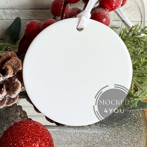 White Round Ceramic Christmas Ornament, Bauble Disc Digital Mocked Up Photo, PDS Smart Mock Up