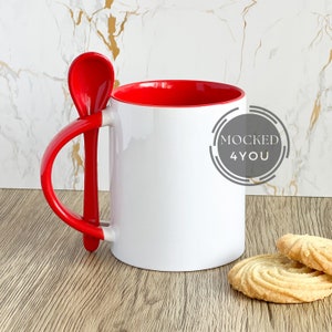 Straight Red Handled Spoon Mug BUNDLE Digital Mocked Up Photo, Christmas Hot Chocolate Mock