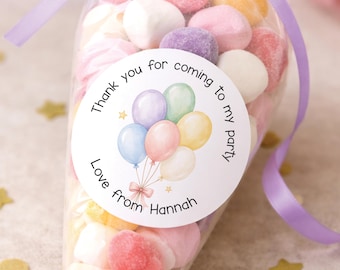 Personalised Balloon Thank You Stickers | Pastel Birthday Party Bag Labels | Sweet Cone Favour Stickers
