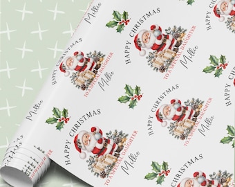 Christmas Wrapping Paper, Santa with Bauble Gift Wrap, Personalised with Any Name and Relation, Vintage Festive Xmas Paper, 100gsm Roll