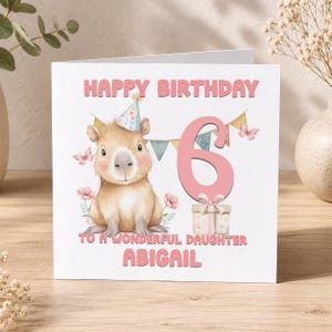 Capybara Birthday Card Personalised - Cute Party Hat Design, Custom Name and Age - 350gsm Cardstock, Ideal Birthday Keepsake