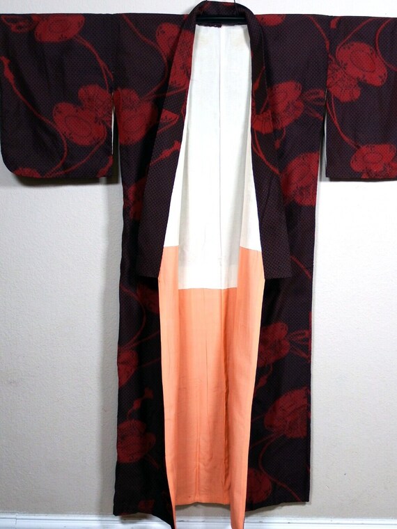 Vintage Japanese Silk Kimono - Handmade Lined Bla… - image 2