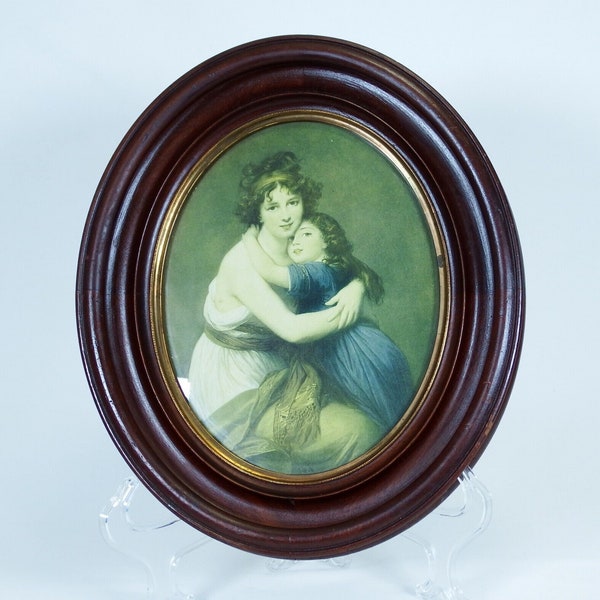 Lithographie ancienne en bois « Madame Vigée Lebrun et sa fille » dans son cadre ovale