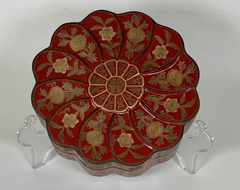 Vintage Chinese Lacquerware Auspicious Gift Box Chrysanthemum Form