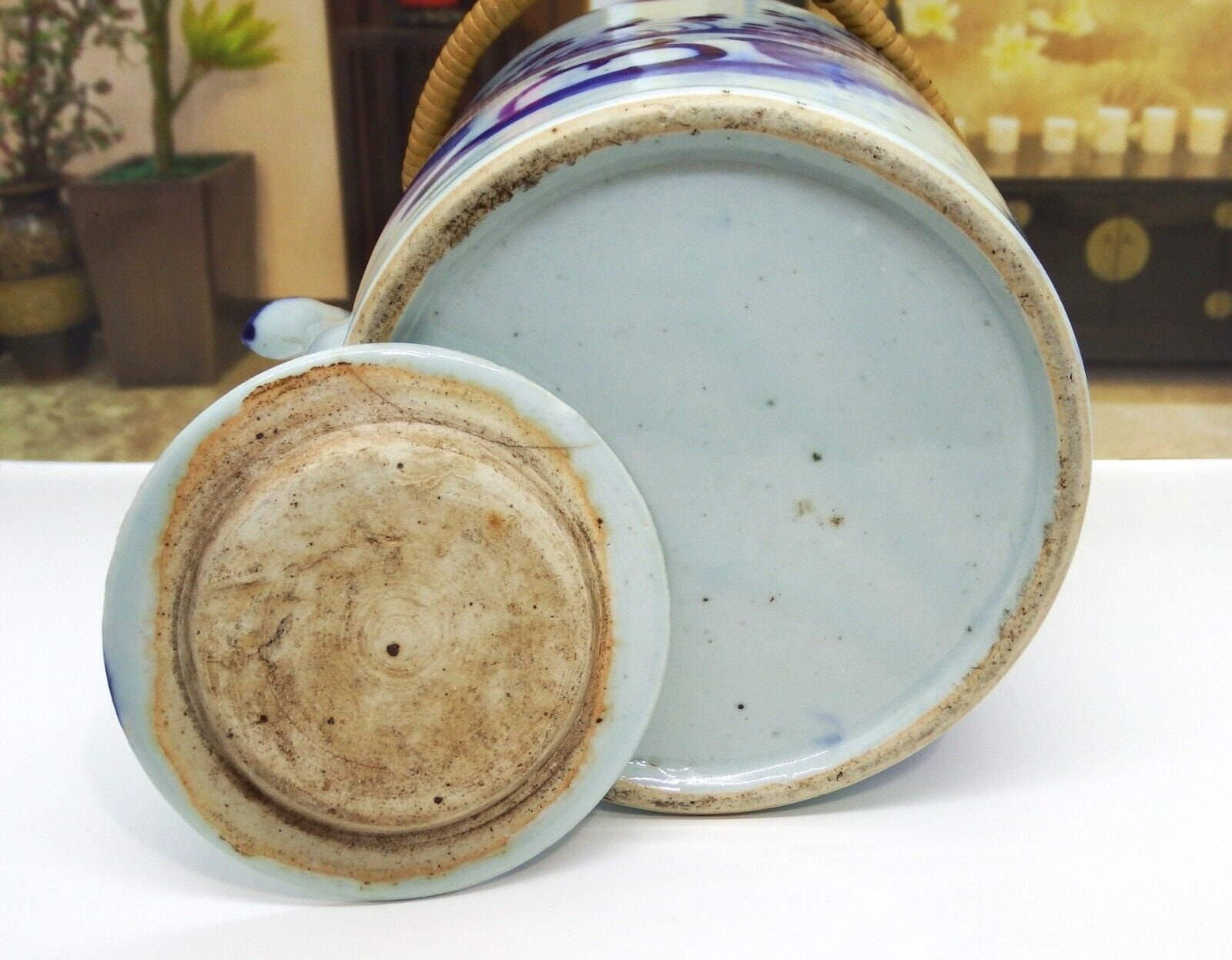 tetera China Tetera fina azul y blanca de porcelana de alta capacidad 320ML  1L Tetera de cerámica tradicional-33.8 fl oz-C