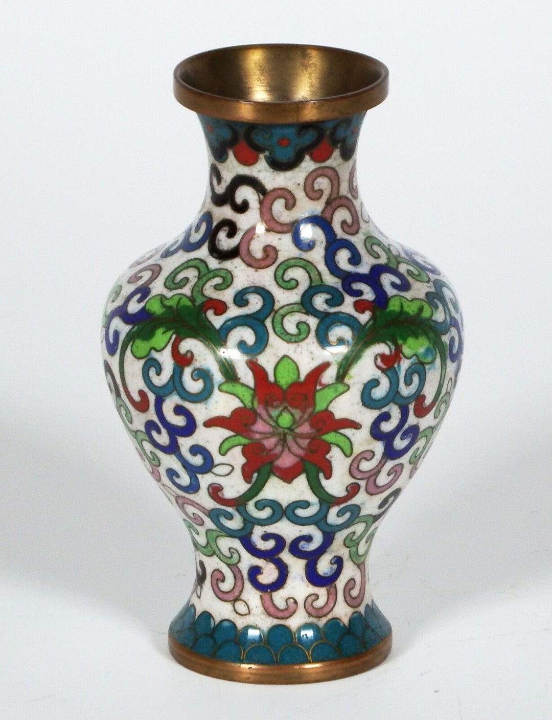 Chinese Cloisonne Miniature Vase With Lotus and Scrolls Etsy