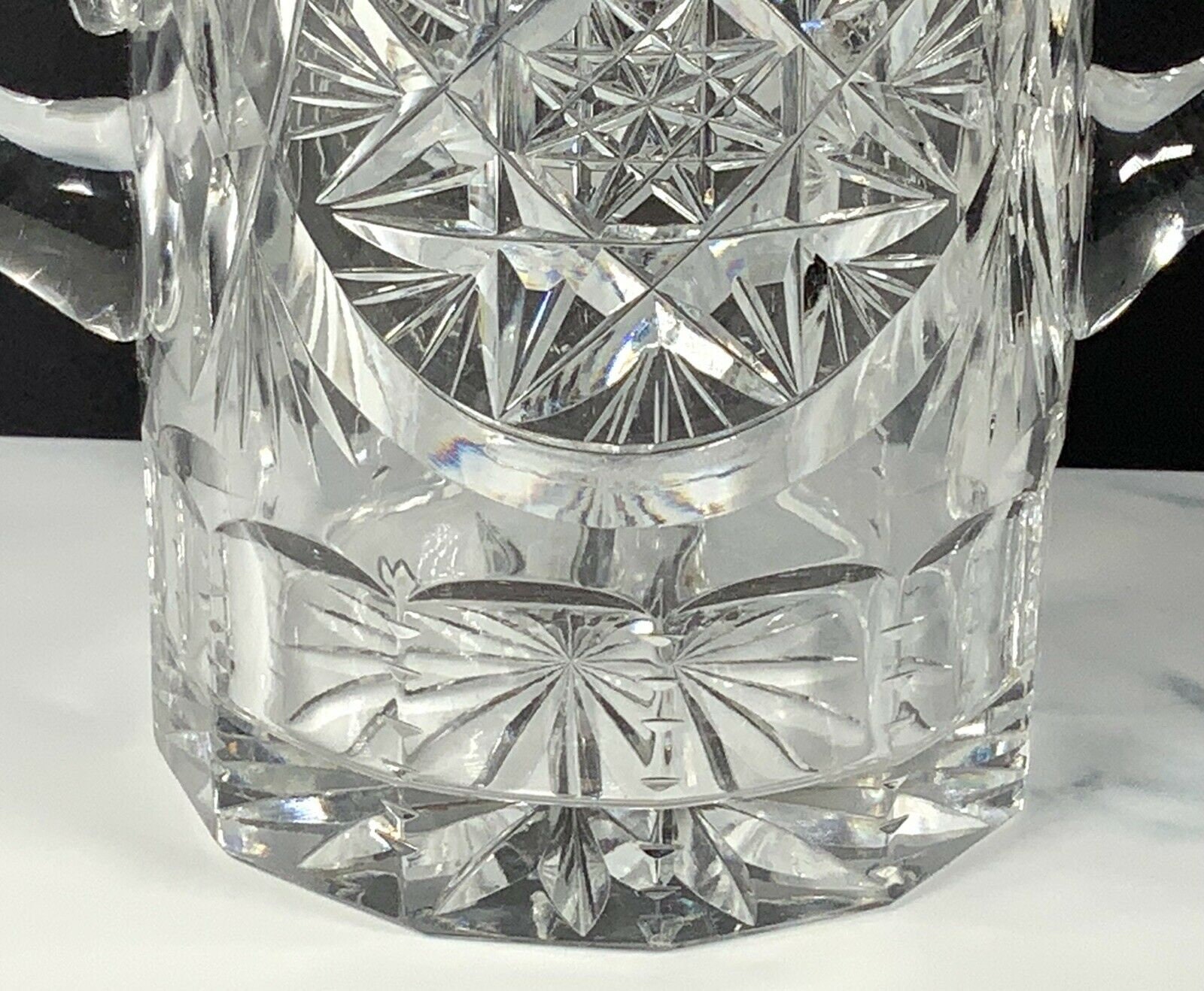 LOVING CUP ANTIQUE CUT CRYSTAL GLASS 3-HANDLE LARGE AMERICAN BRILLIANT Fans  Star